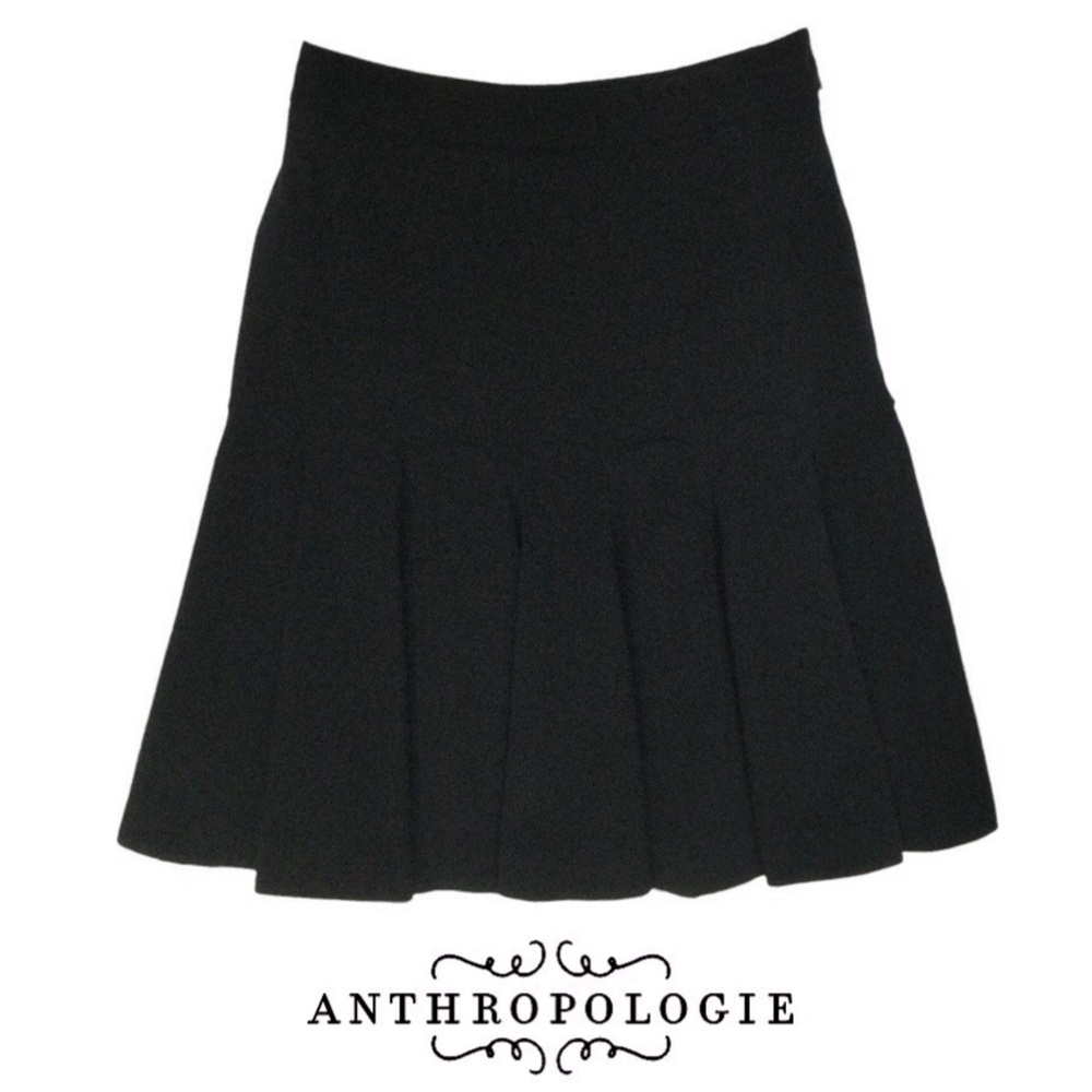 Anthropologie Elevenses Black MIDI Skirt, Trumpet Seams, Fully Lined, Sz. 2 NWT